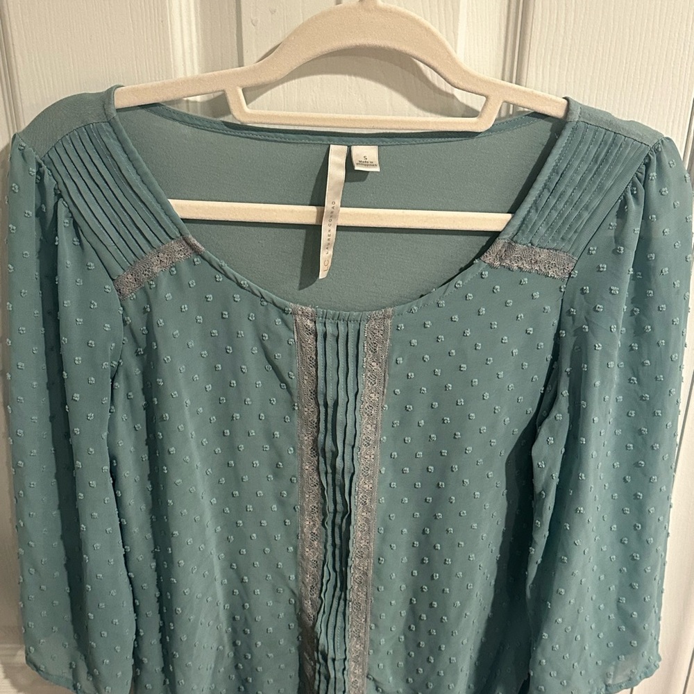 Lauren Conrad 3/4 Sheer Sleeve Swiss Dot Blouse